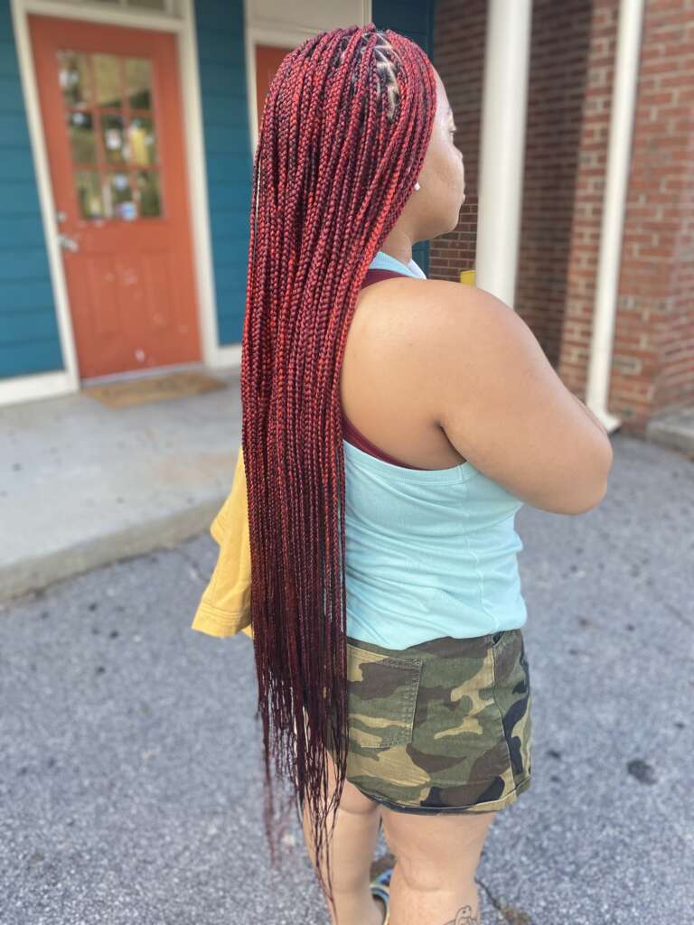 Red Long Knotless Braids